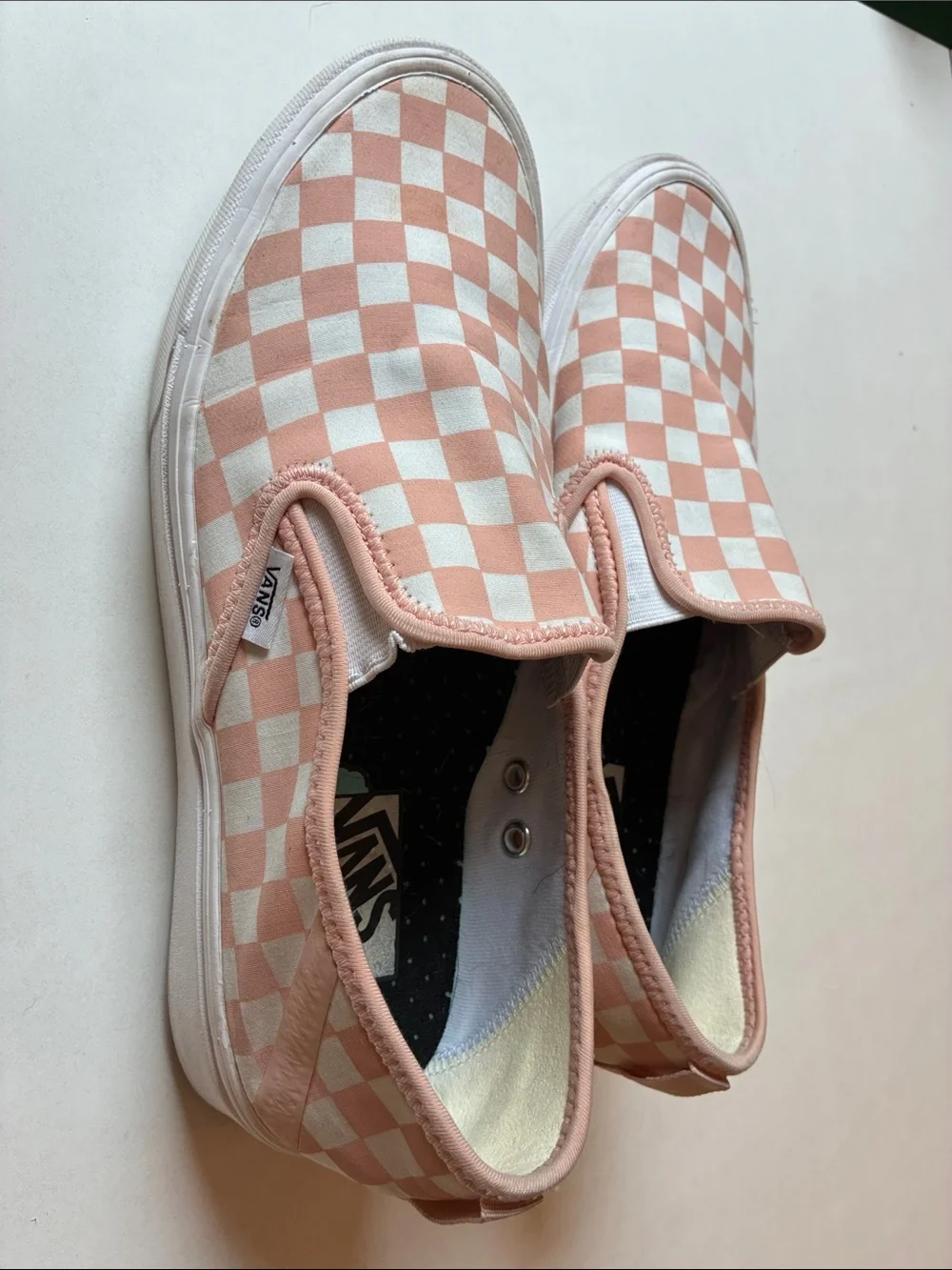 Vans Slip-On Checkerboard Sneakers — Pink and White